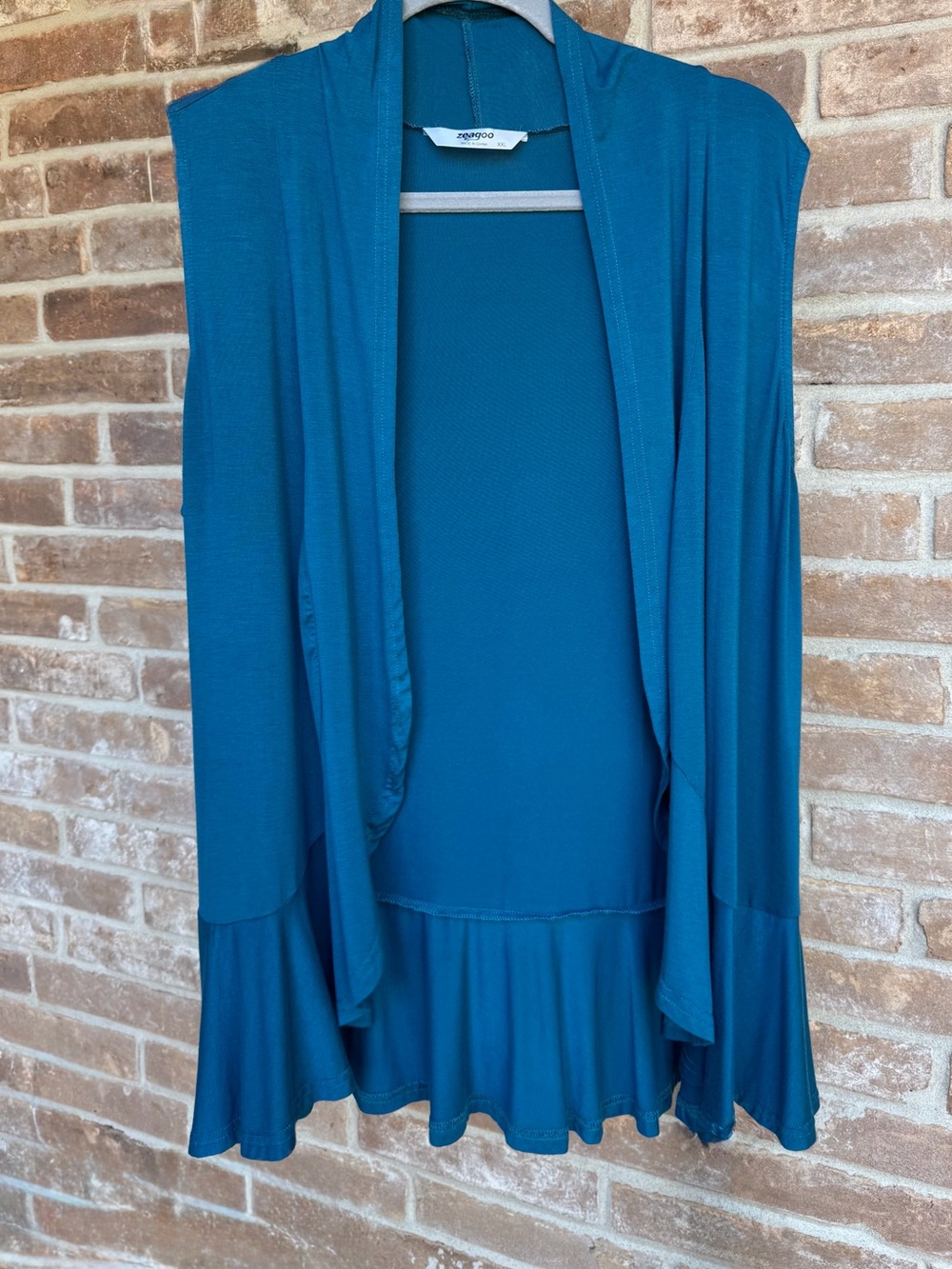 Zeagoo Teal Sleeveless Draped Open Front Cardigan Ruffle Hem Vest, XXL